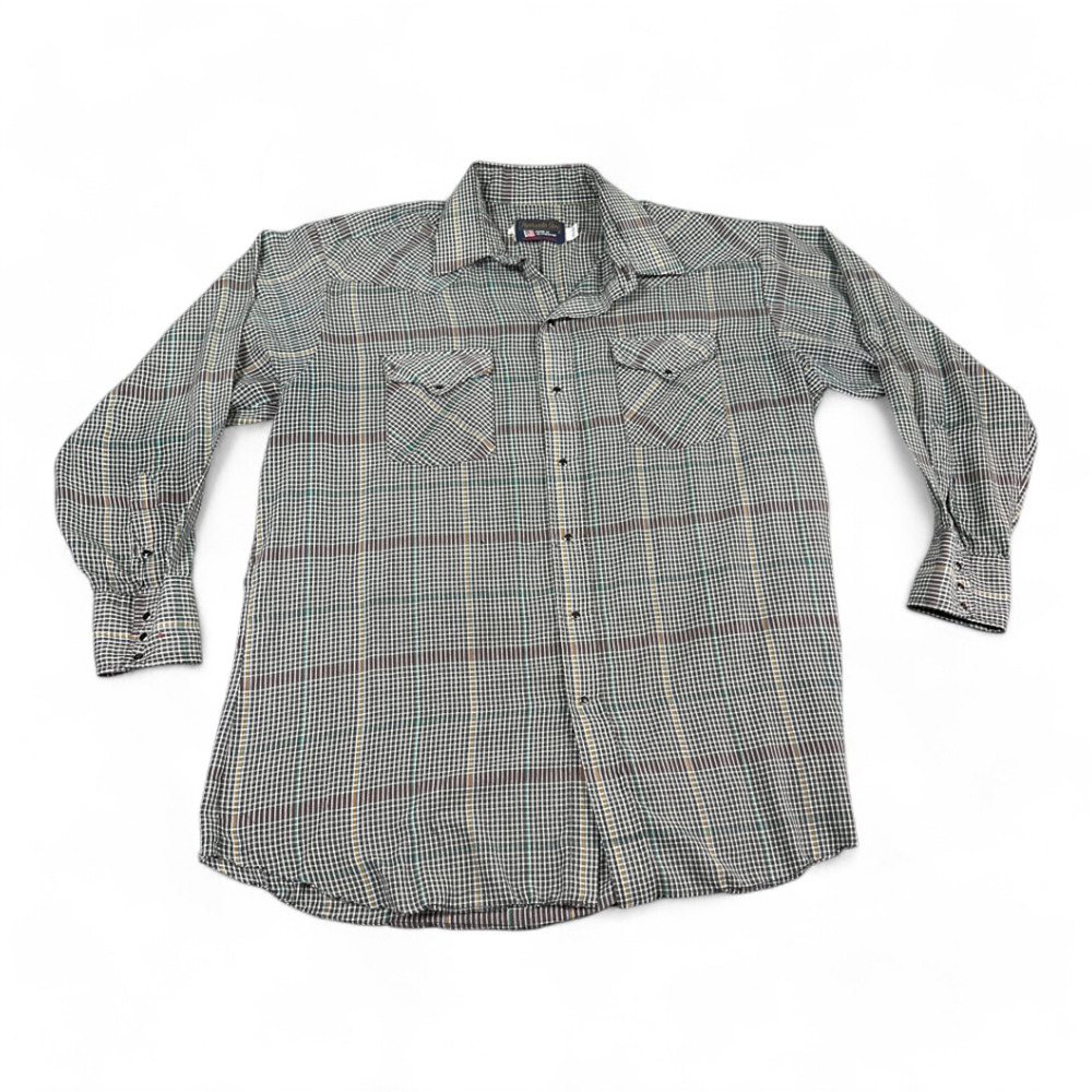 Vintage Panhandle Slim Western Shirt Adult EXTRA LARGE Brown 80s Pearl Snap